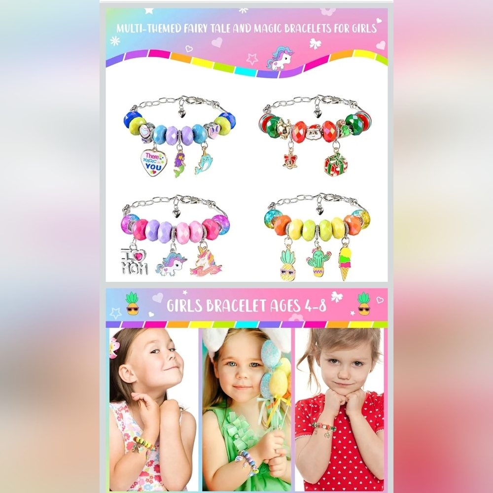 Nwt DIY Unicorn Themed Charm Bracelet Making Kit Beads Charms Jewelry